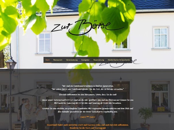 Ansicht der Website des Restaurants "Zur Börse"